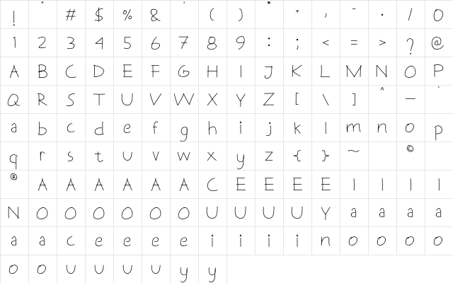 Tulehu Regular  glyph index
