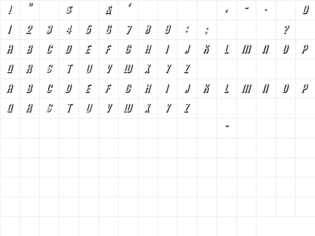 Shadow 3 Italic  glyph index