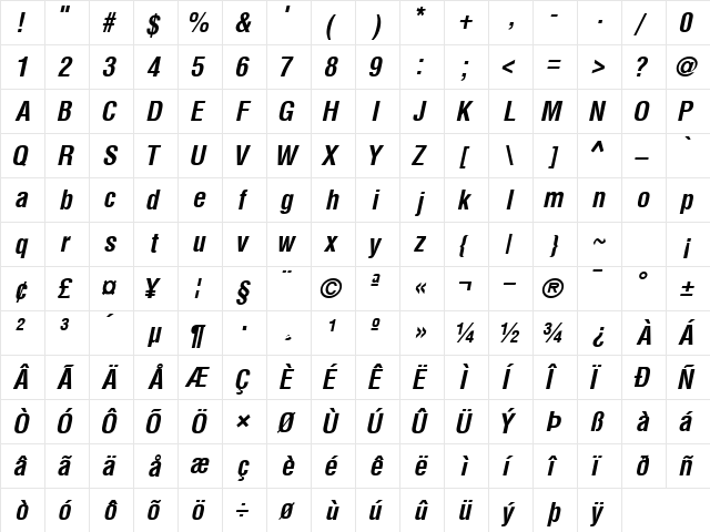 ContextCondSSK Bold Italic  glyph index