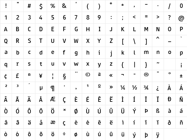 Paneuropa Road Regular  glyph index