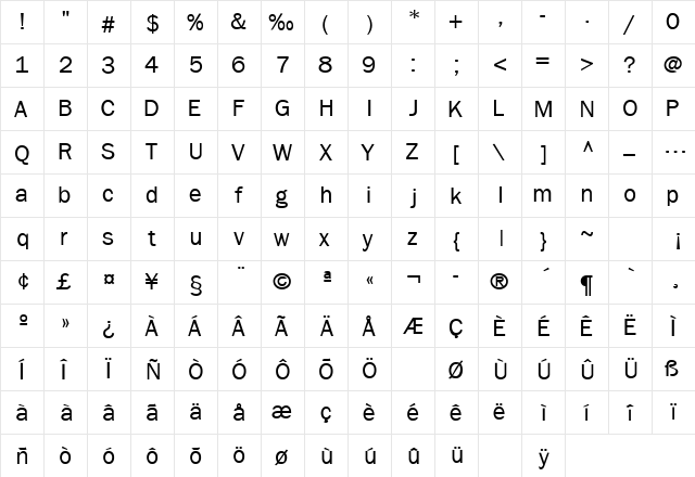 FranklinGothicLightSSK Regular  glyph index