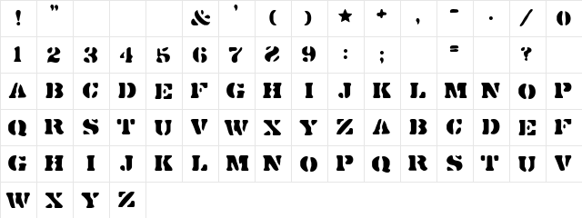 Cargo Print Regular  glyph index