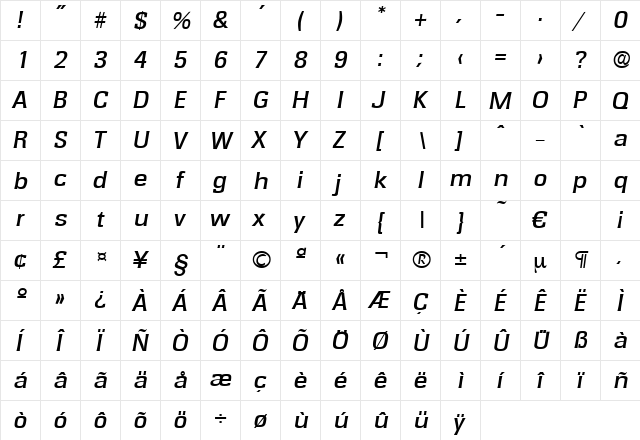 Rochester-MediumIta Regular  glyph index