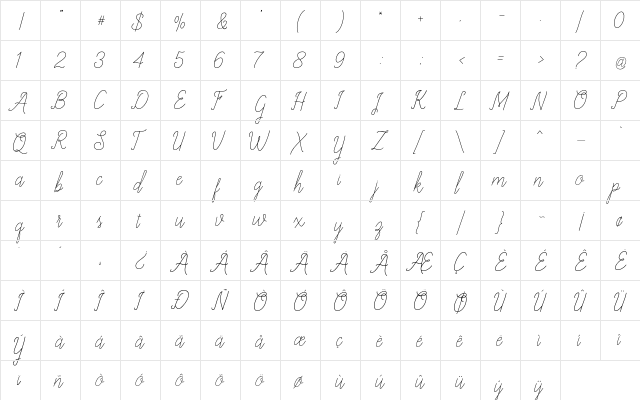 Allexandrea Regular  glyph index