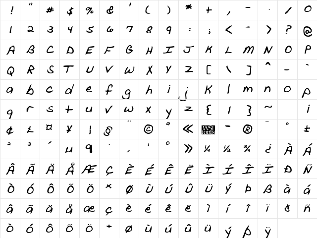 GavinsHand Bold  glyph index