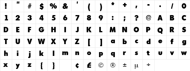 AdmisiDisplaySSK Regular  glyph index