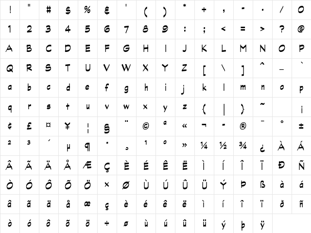 Graphite Std Bold Narrow  glyph index