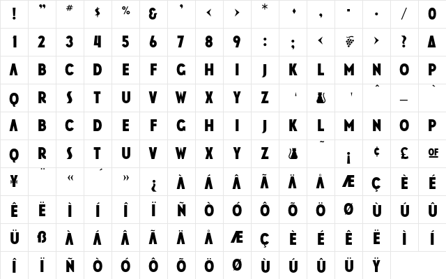 JMPosterSolid Regular  glyph index