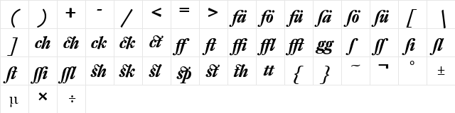 DTL Fleischmann Regular  glyph index