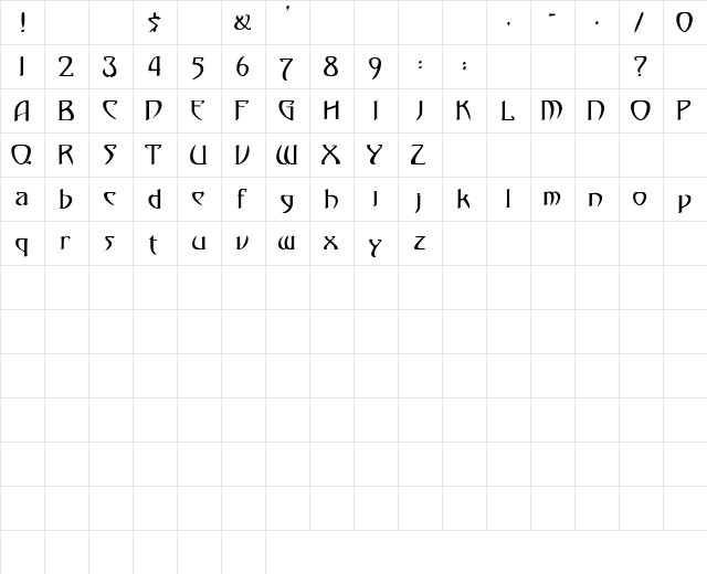 GAZELLE Regular  glyph index
