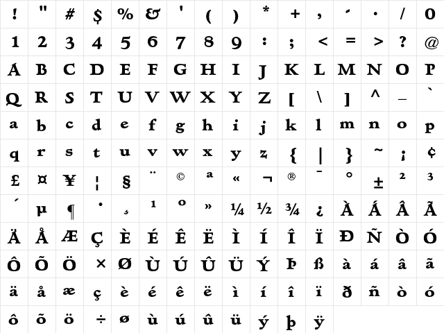 Hadriano Extra Bold  glyph index