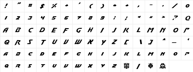 Convoy Normal  glyph index