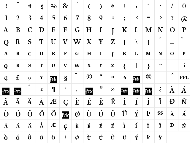 Proforma SemiBoldSC  glyph index