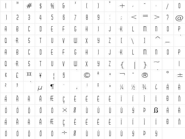 Hustle Wide Normal  glyph index