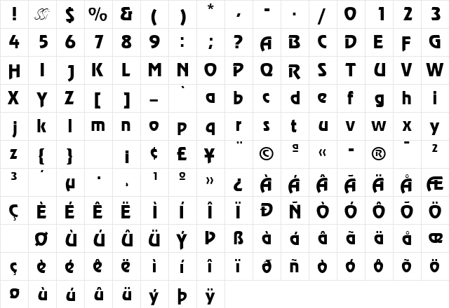 ChorusLineSSK Regular  glyph index
