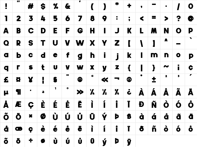 Gila Bold  glyph index