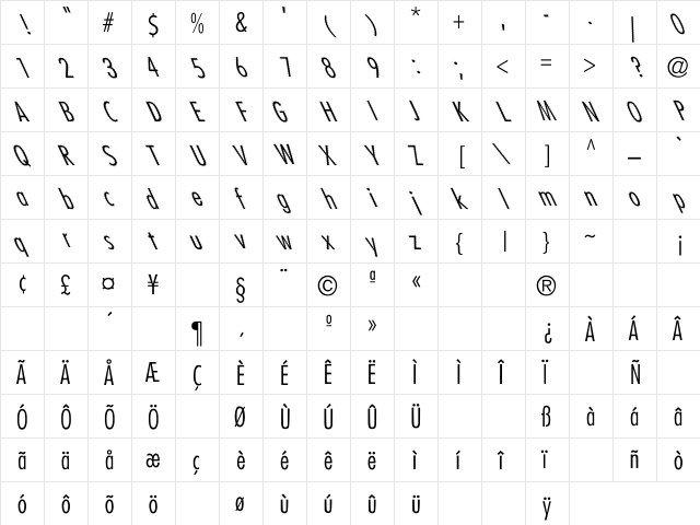 CatScratch Rev Italic Regular  glyph index