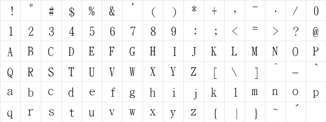 Bitstream CyberCJK Roman  glyph index
