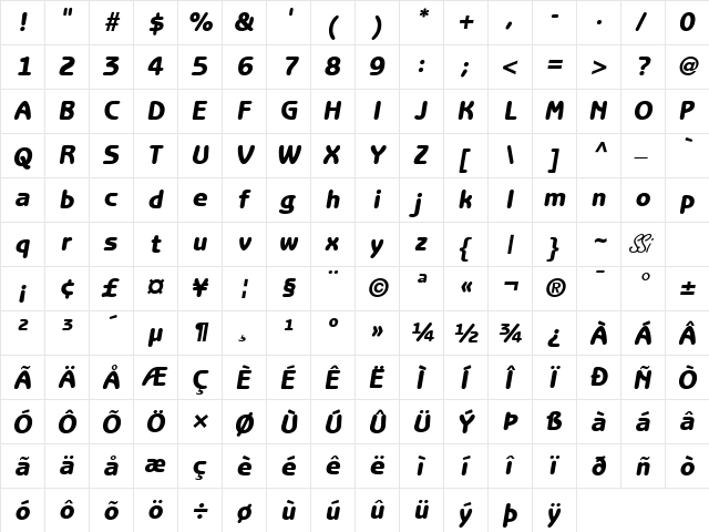 Express Deco GothicBlack SSi Black Italic  glyph index