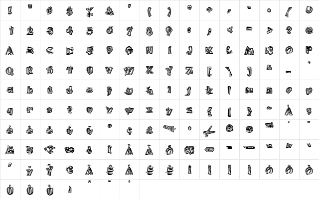 OWOErratic3-D Regular  glyph index