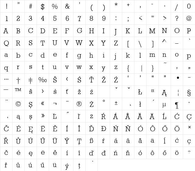 RoctuTEELig Regular  glyph index