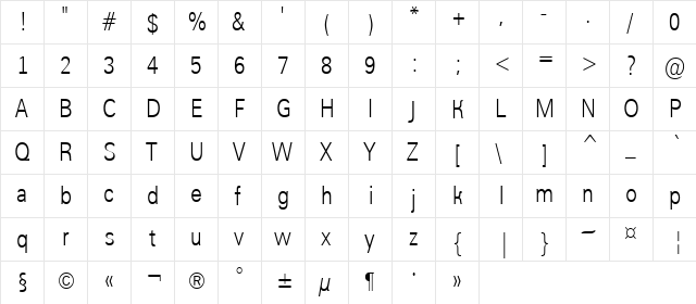 a_GroticLtNr Normal  glyph index
