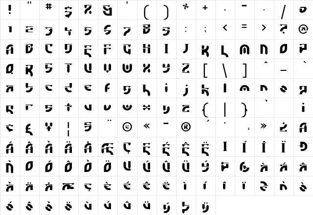 Esdeki Regular  glyph index