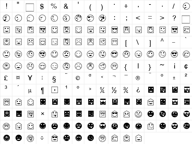 Face Becker Normal  glyph index