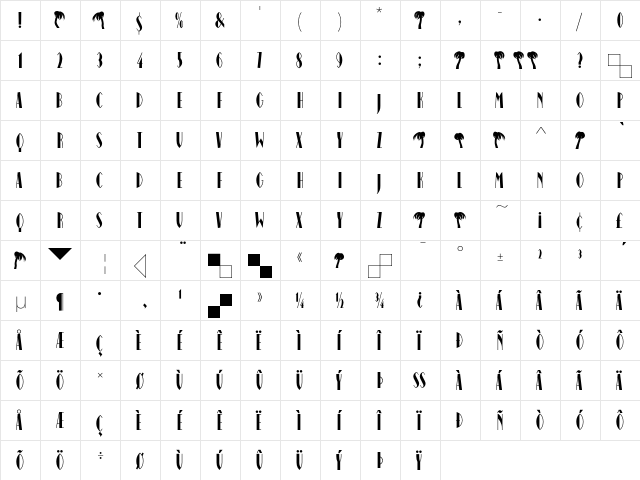 MiamiEF Regular  glyph index