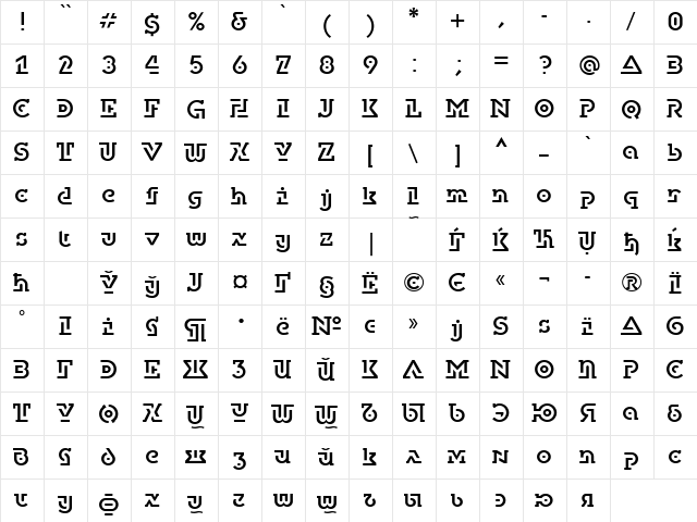 DublonBrusC Regular  glyph index