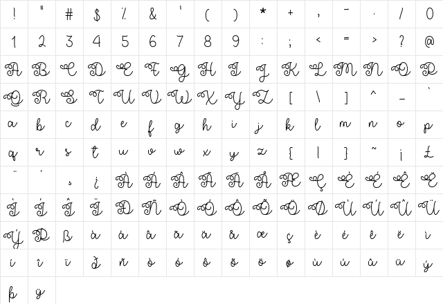 Flower Shop Regular  glyph index