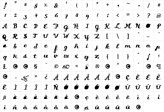 Asswipe Deluxxe  glyph index