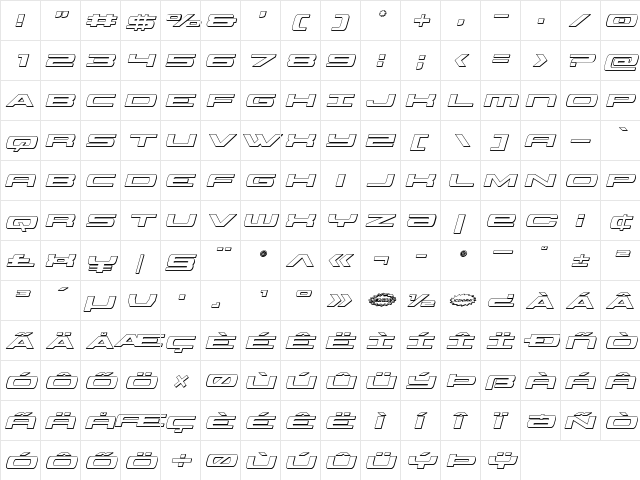 Classic Cobra 3D Italic Italic  glyph index
