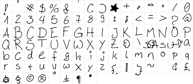 Sasu's Handwriting Regular  glyph index