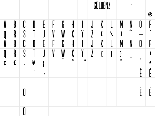 GULDENZ Regular  glyph index