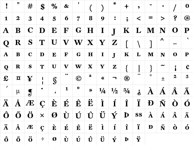 DTL Fleischmann D Bold Caps  glyph index