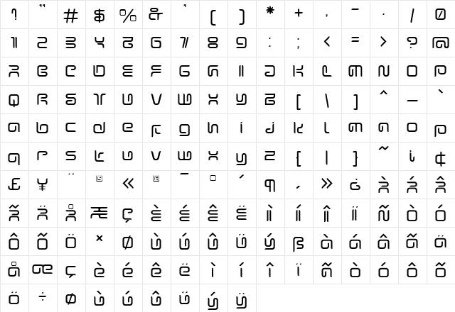 Sharp Light  glyph index
