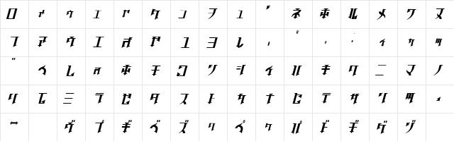 Golgotha Oblique J.  glyph index