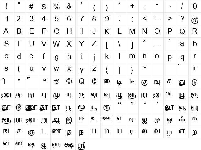 TAB-Anna Normal  glyph index