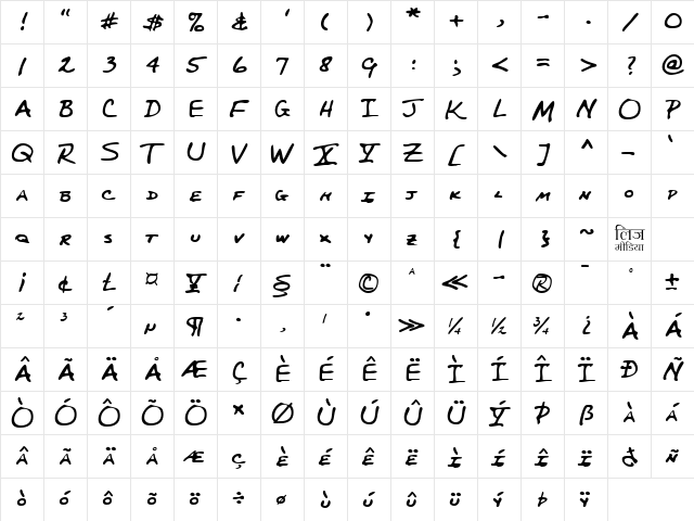 LEHN227 Regular  glyph index