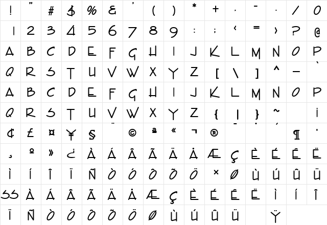 Entebbe Bold  glyph index
