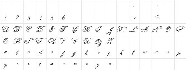 Anglia Script Regular  glyph index