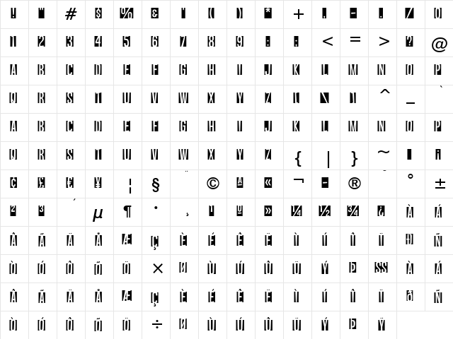 Vanishing Boy BTN Reversed Regular  glyph index