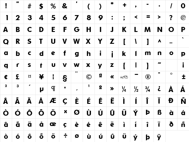 Sharnay Extrabold Regular  glyph index