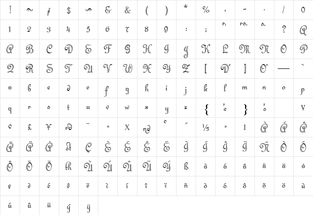 Riviera Script At Regular  glyph index