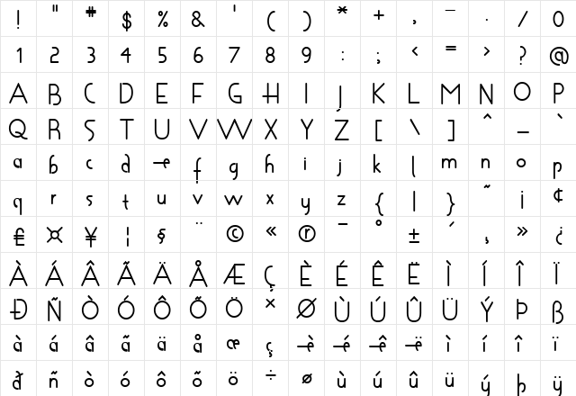 Shapeshifter Regular  glyph index