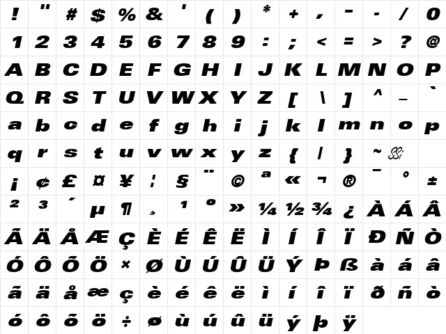Nova Black Expanded SSi Black Expanded Italic  glyph index