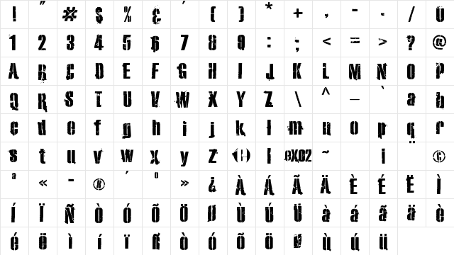 eXO2 Stencil Regular  glyph index