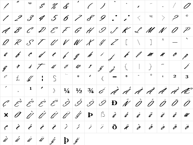 Stately Regular  glyph index