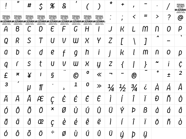 Kandira PERSONAL Italic  glyph index